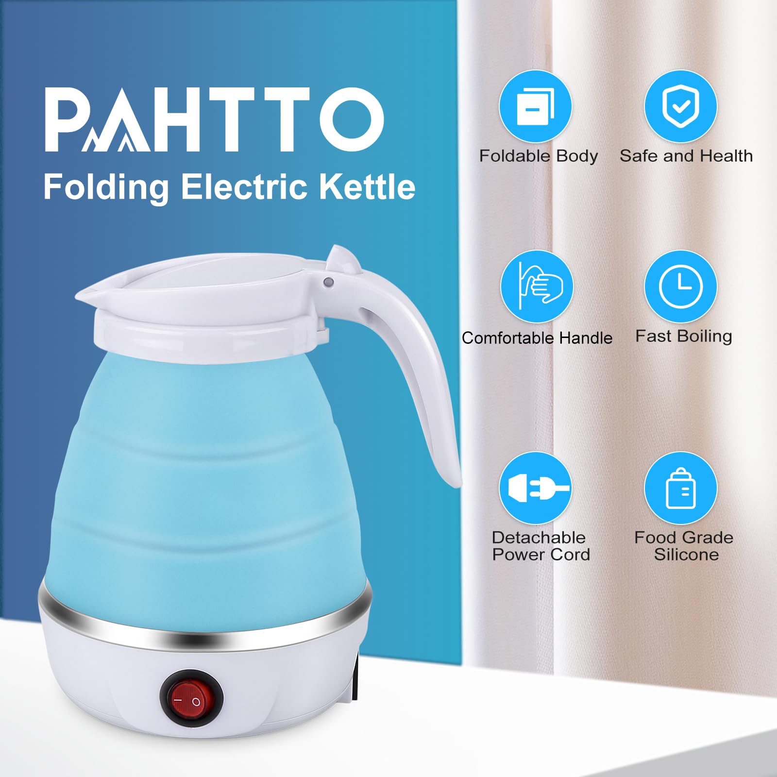 PAHTTO Bollitore elettrico da 600 ml con tazza e ciotola, bollitore portatile da viaggio, funzione di ebollizione rapida, senza BPA, 220 V, 600 W, per campeggio, viaggi, vacanze, ufficio, hotel
