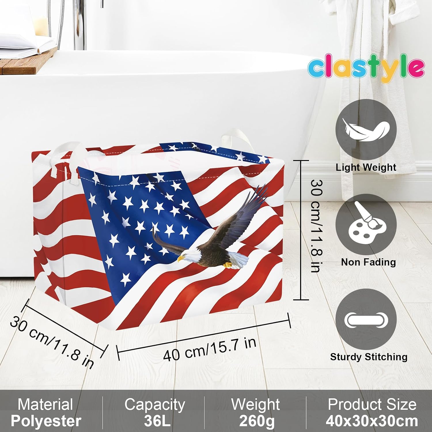 Clastyle Memorial Day Land of The Free Patriotic Gift Basket Retro America Flag Eagle 4th July Storage Bin Baby Beach Clothes Towel Book Toy Box