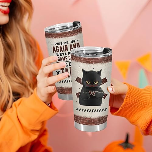 Miniatura 6 de 34HD Regalos de Navidad para los amantes de los gatos, vaso de gato de terror de acero inoxidable con tapa, de 20 onzas, divertida taza de café con