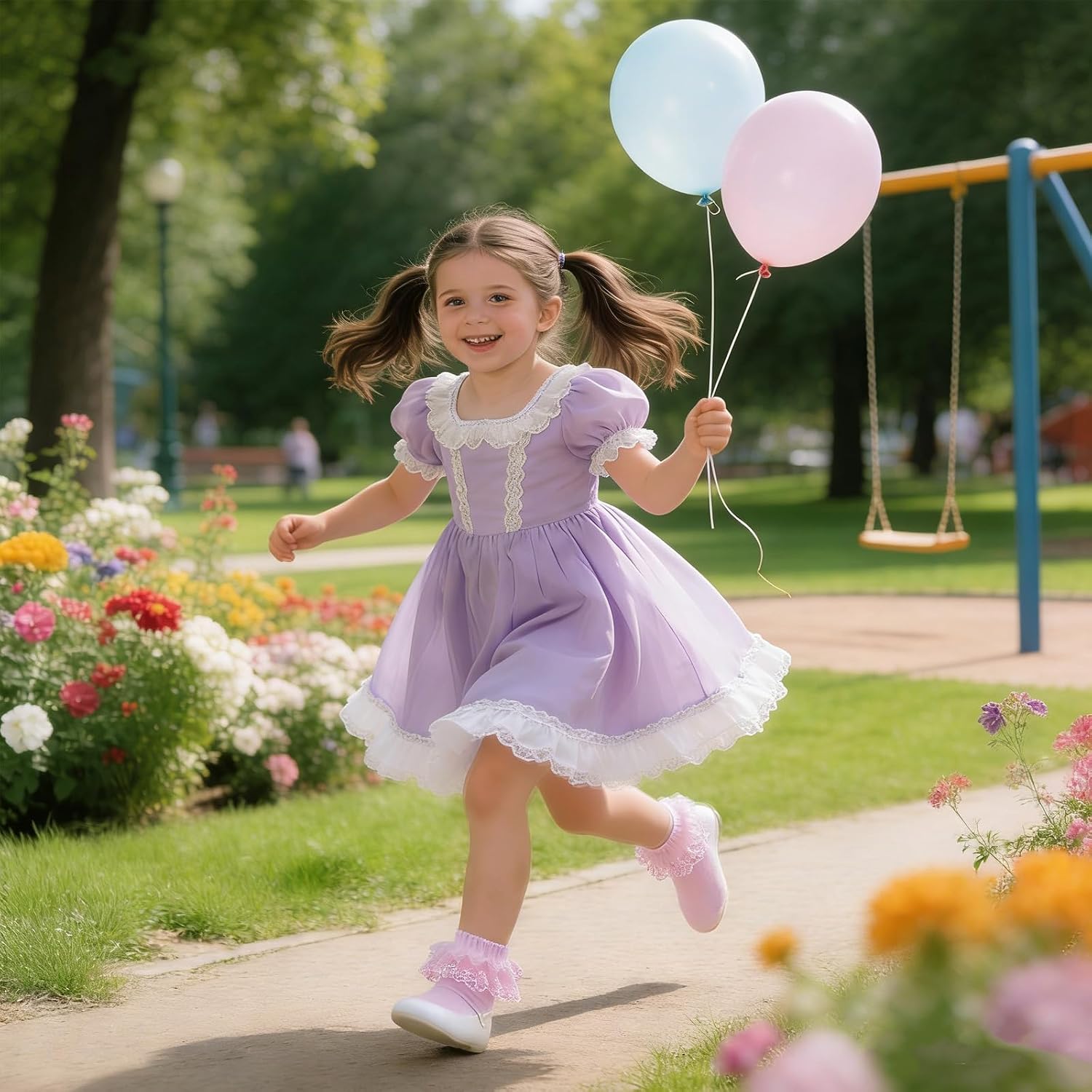 4 Pairs Girls Lace Ruffle Socks Toddler Cotton Cute Fancy Ruffled Frilly Princess Dress Ankle Socks for Little Kids