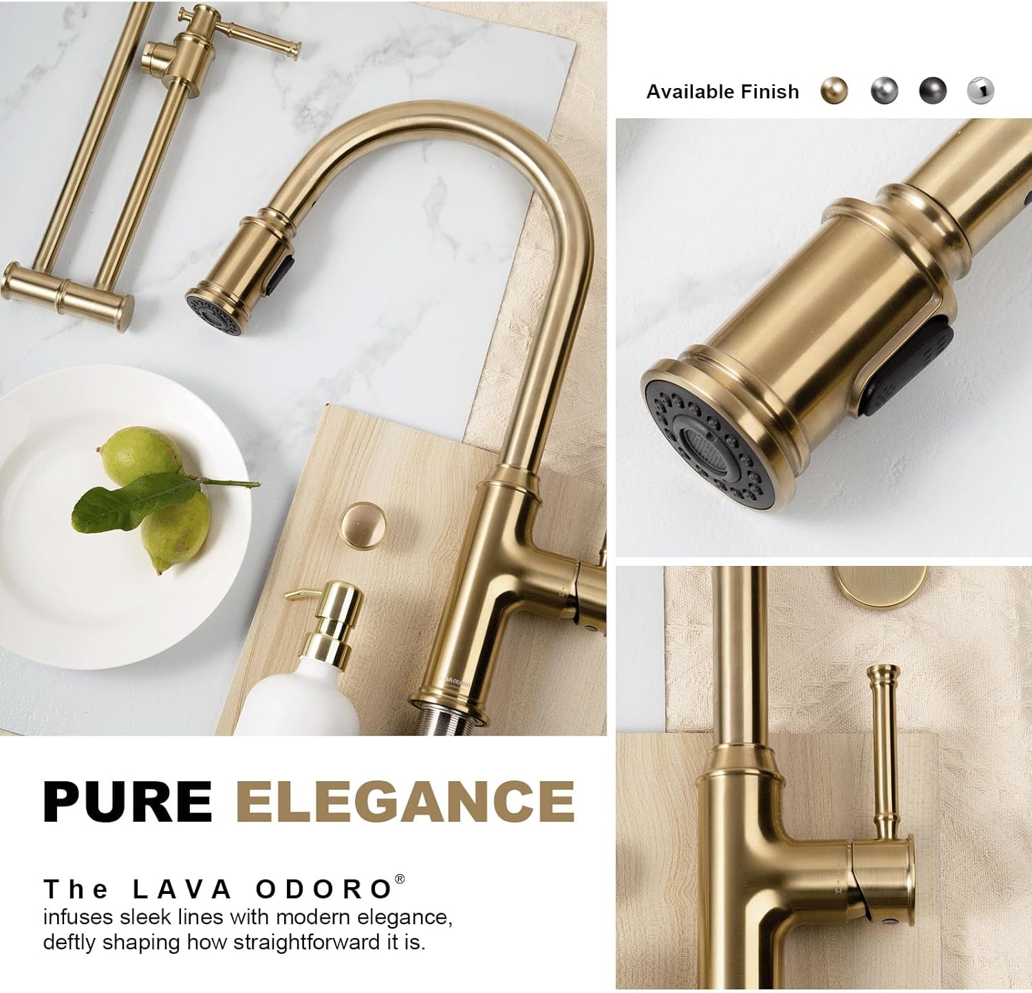 Lava Odoro Curtura Champagne Gold Kitchen Faucet with Pull Down Sprayer, Single Handle Kitchen Sink Faucet with 3-Function Magnetic Sprayer for Sink 1 or 3 Hole, 1.8 GPM, KF421-CB-M - Image 9