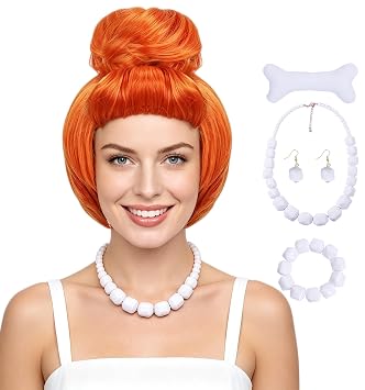 FOVER 6pcs Adults Orange Red Buns Wig for Women Costume Halloween FE064