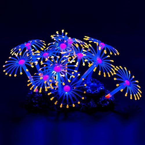 Miniatura 8 de Uniclife Glowing Effect Silicone Artificial GooseneckSunflower Coral Plant for Fish Tank Aquarium Landscape Decoration Fish Tank Decorations Azul,