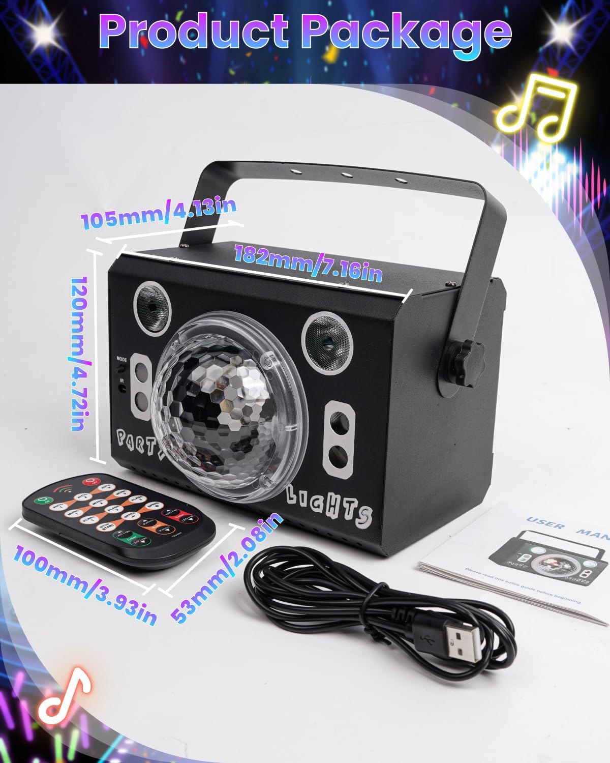 Klarlight Luce Sfera Disco con 4 Lenti RGB per Palco, Luci per Feste DJ 120-in-1 con Telecomando, Stroboscopica Attivata dal Suono per Feste in Casa, Compleanni, KTV, Bar, Matrimoni, Halloween Natale