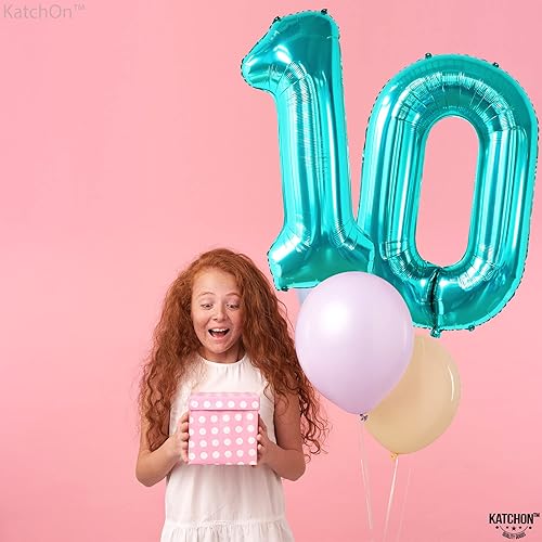 Miniatura 3 de KatchOn, Globos enormes de color azul aguamarina 0, 40 pulgadas, globos turquesa, globo verde azulado número 0, globos turquesa con números para