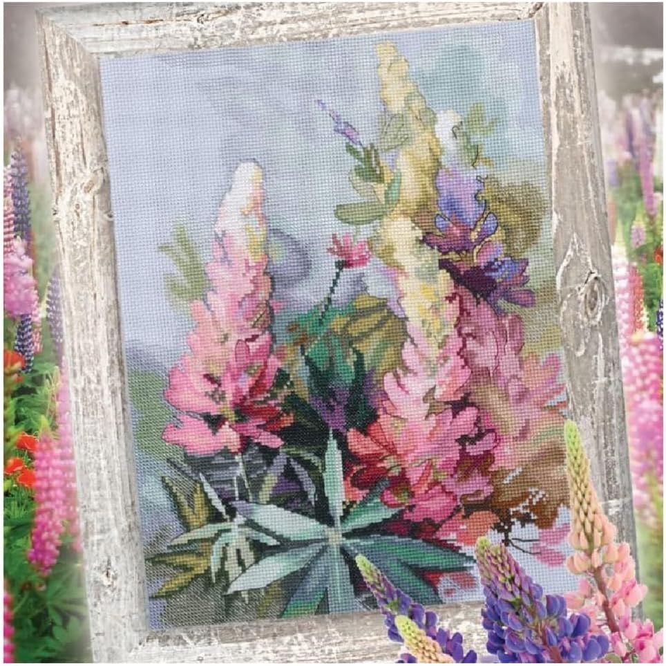 RTO Cross Stitch Embroidery Kits for Adults Flowers - Lupins 23.5x31cm/9.3x12.2 14CT