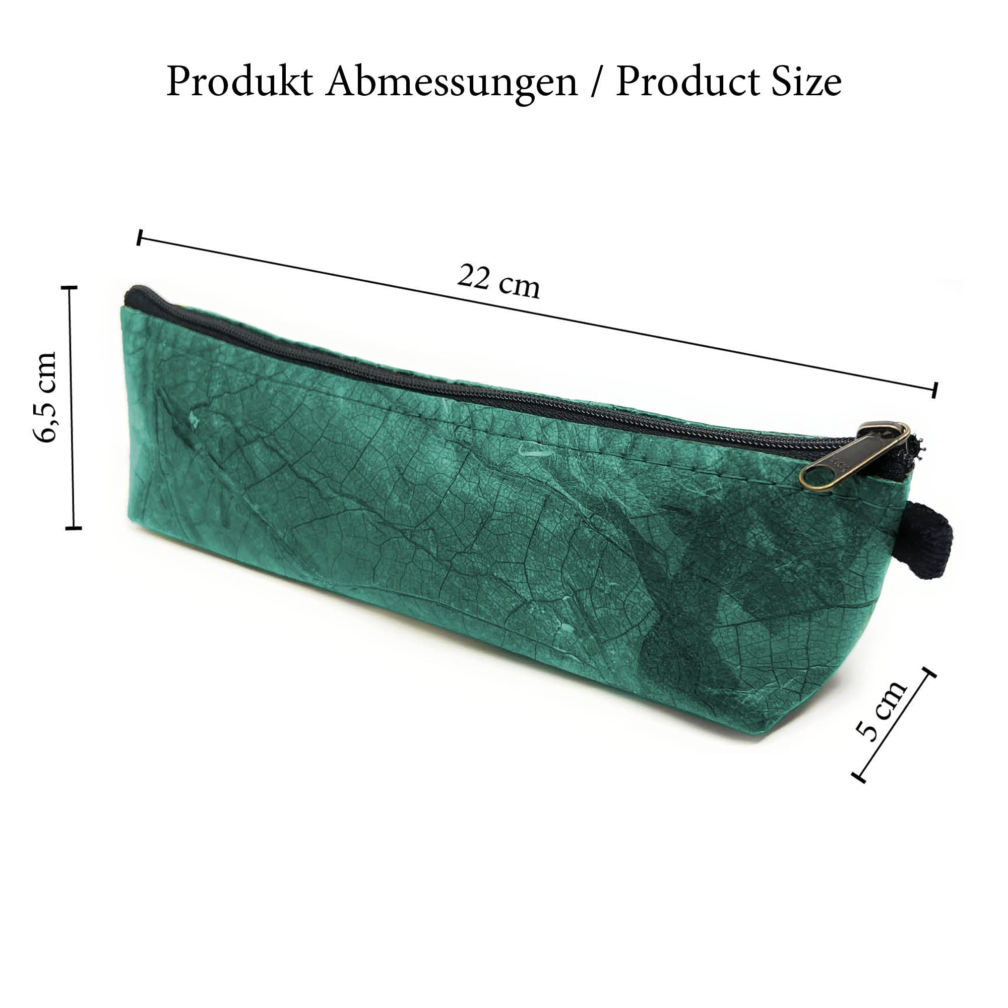 NELUHA Small Teak Leaf Pencil Case, Vegan Sustainable Leather Alternative - Turquoise, 3-Compartment Zipper Pencil Case - Image 3