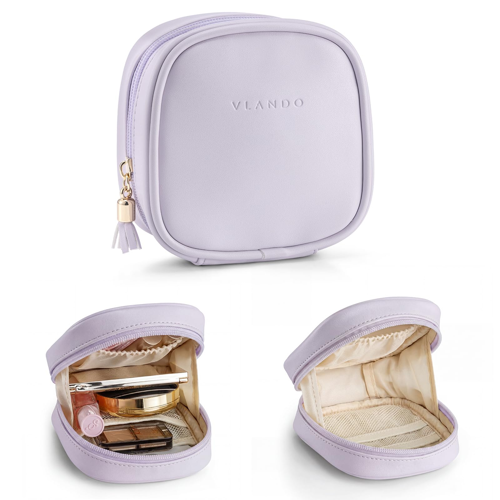 VLANDO Kosmetiktasche klein,Schminktasche, Wasserdichtes PU Leader | Mini Make Up Tasche mit Einsteckfächern, Mini Pouch, für Frauen Damen, Helllila
