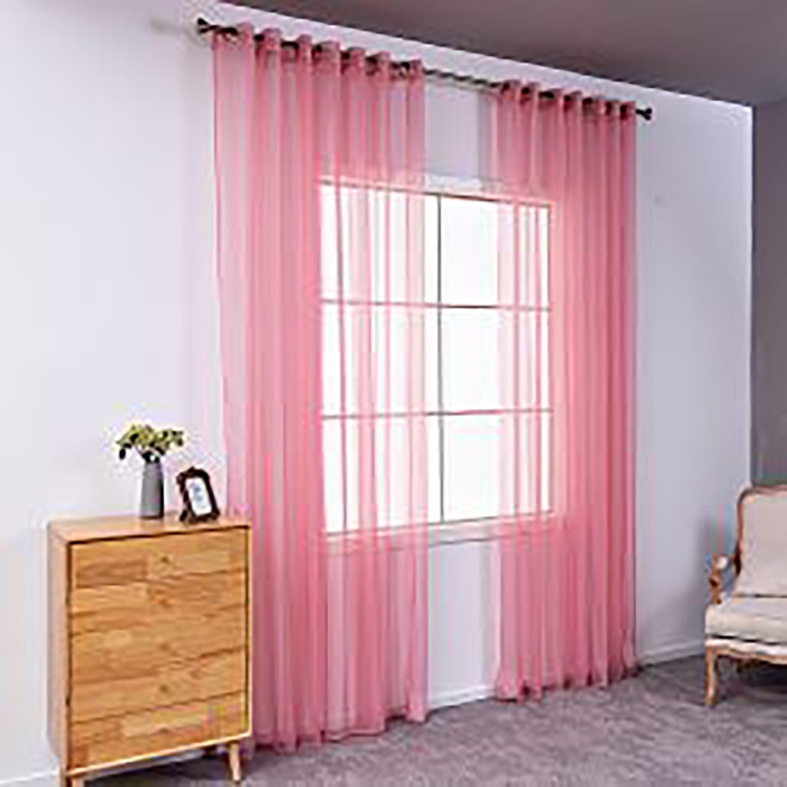 BUHUA Tende corte in voile semitrasparente, per soggiorno, con fascia arricciata, 225 x 140 cm, set da 2 pezzi, colore rosa
