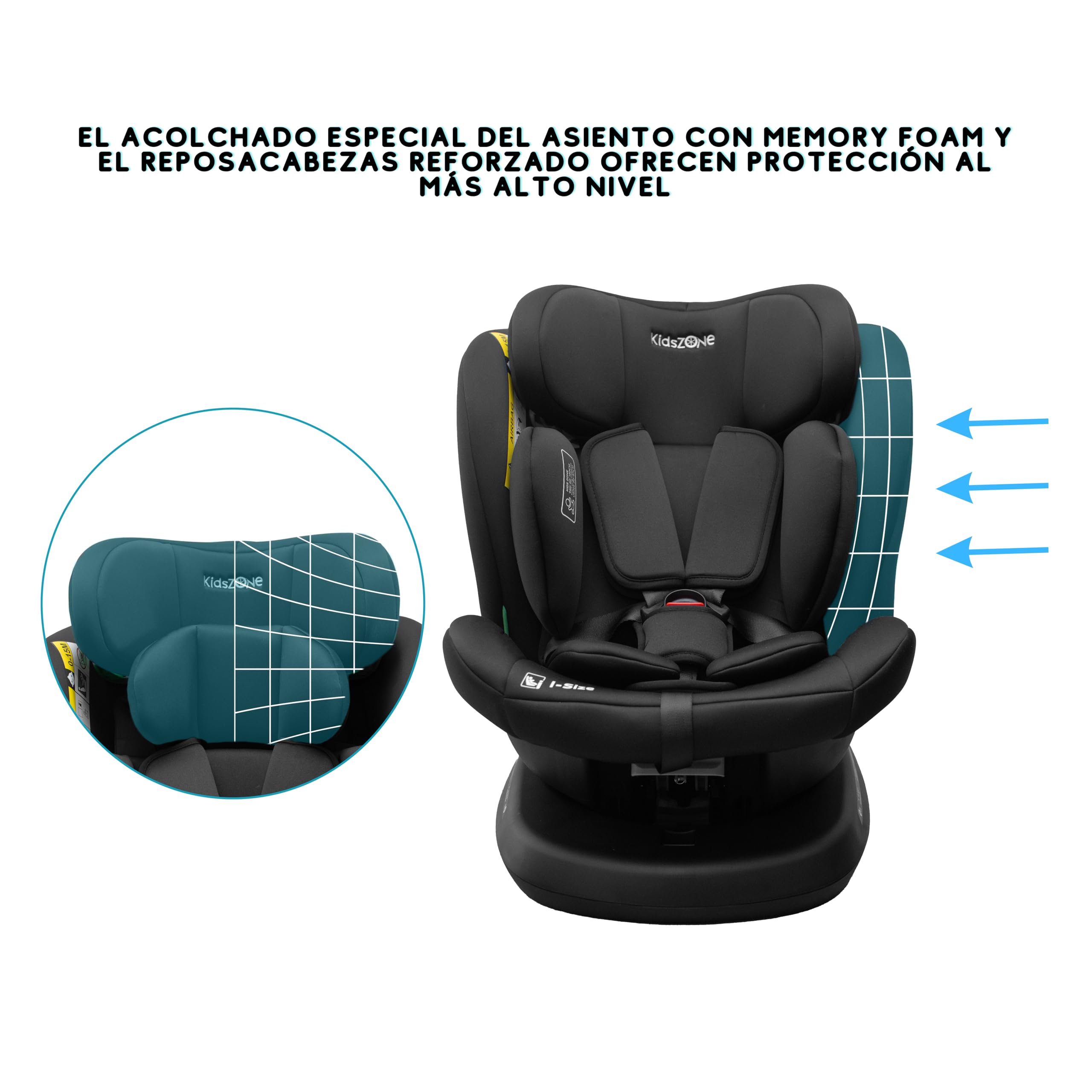 KidsZone Silla de Coche Isofix Giratoria 360° - Silla Coche Bebe Grupo 0+/1/2/3 0-36kg, 0-12 años, 40-150 cm - Reclinable, Ajuste de Altura – i-Size ECE R129, Negro