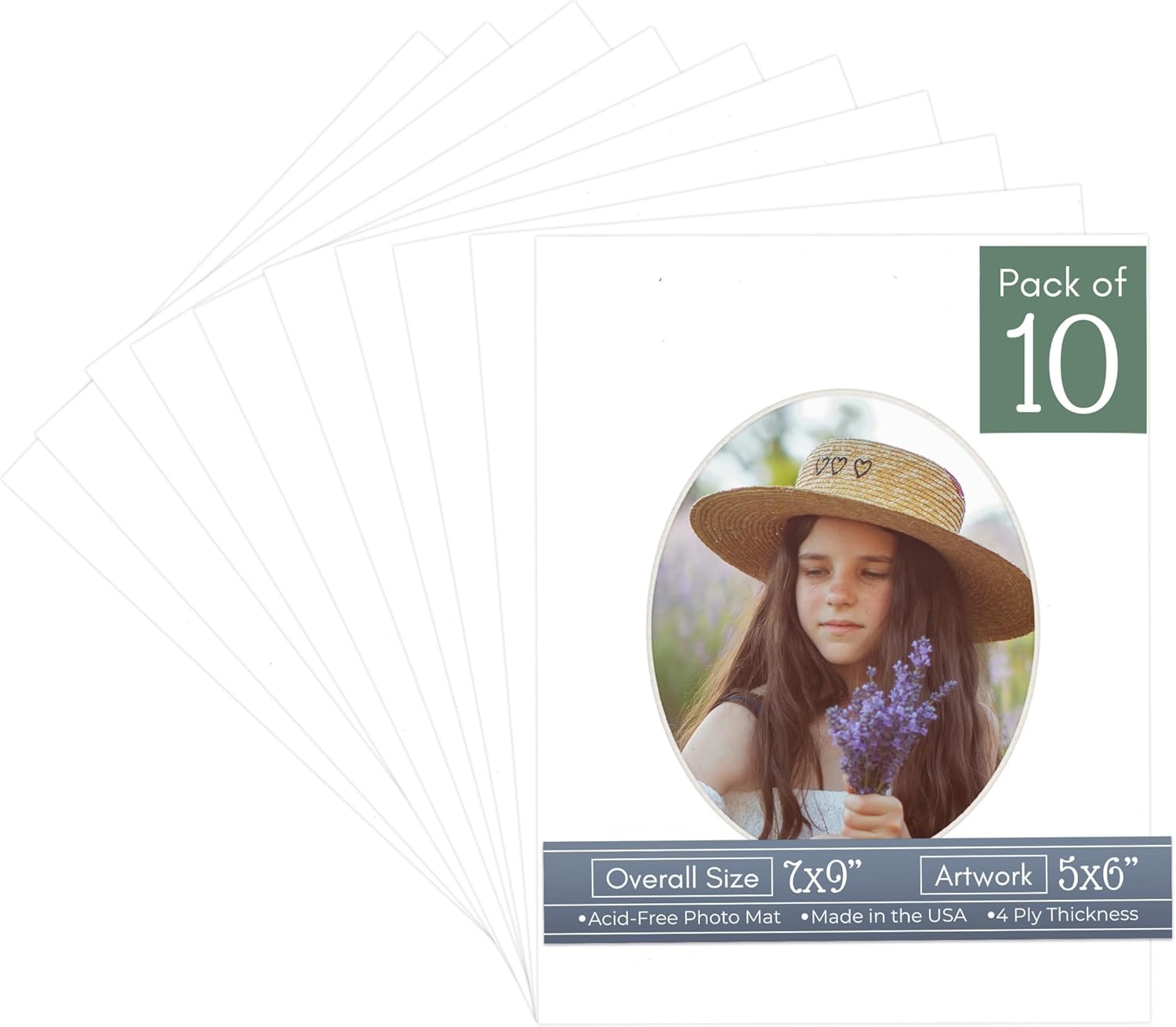 CountryArtHouse White Linen Canvas Acid Free 7x9 Oval Picture Frame Mat with White Core Bevel Cut for 5x6 Pictures - Fits 7x9 Frame - Pack of 10 Matboards