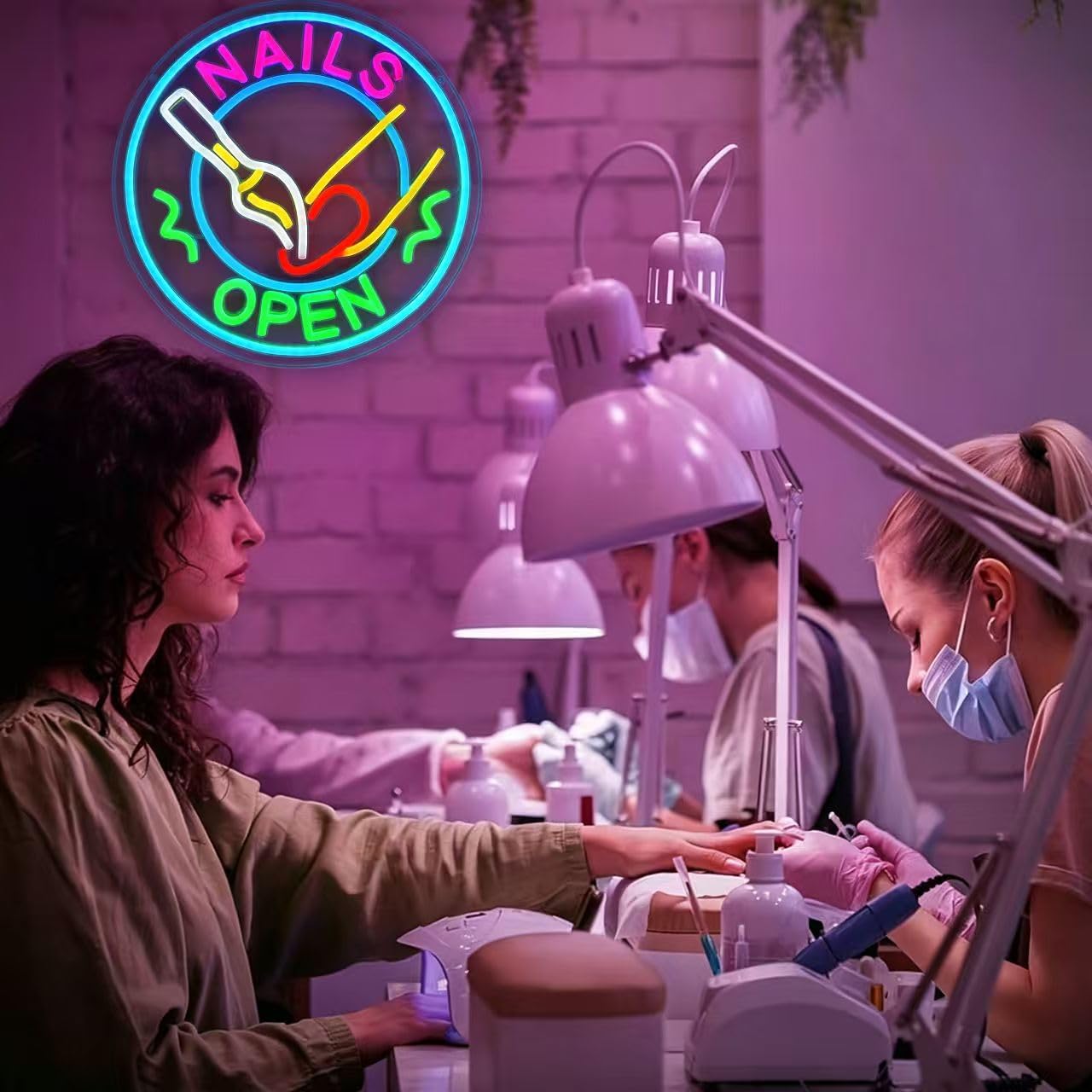 Nails Open Neon Sign for Nail Salon Decor, LED Nail Polish Light Up Sign for Beauty Shop, Dimmable Business Makep Room Wall Sign for Beauty Salon Studio 12.6" X 12.6" image 4