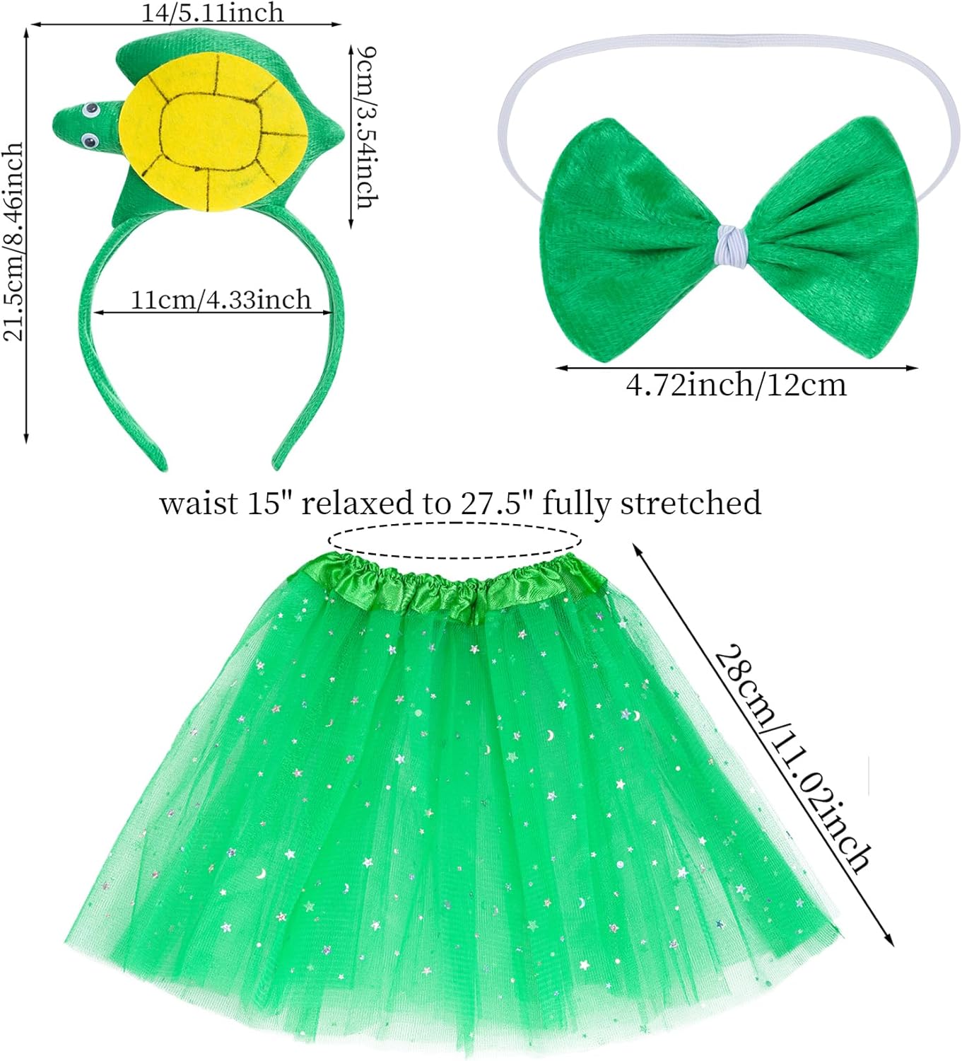 Dxhycc Animal Costume Tutu Set Green Turtle Ear Headband Bowtie Tail Skirt for Halloween Cosplay Party Dress Up - Image 2