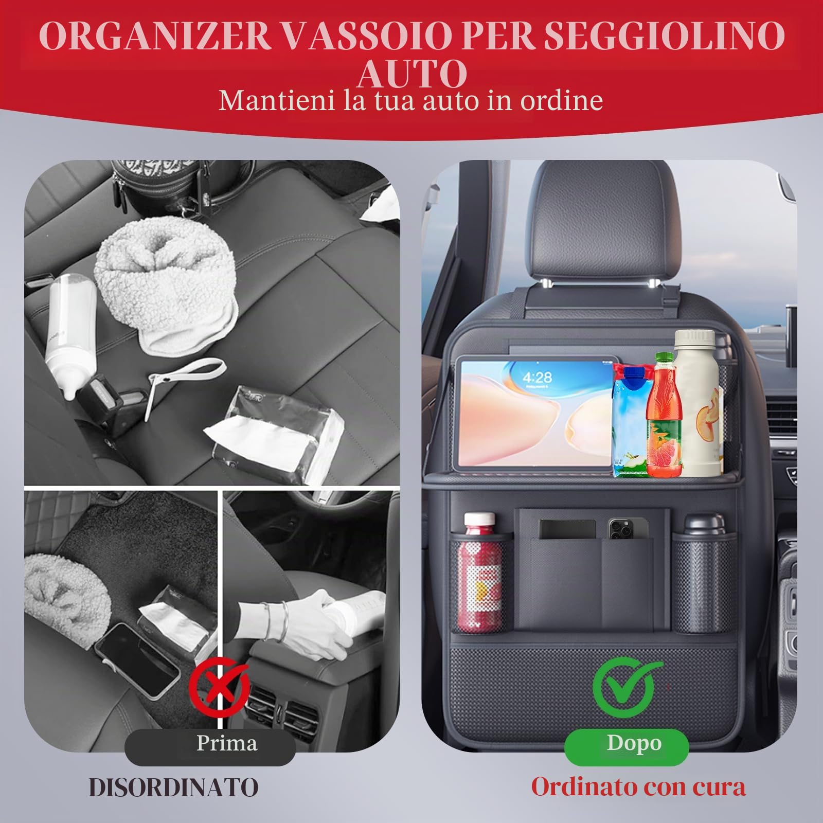 Organizer Sedile Auto, Proteggi Sedile Auto Bambini Posteriore, Impermeabile Organizer Macchina con Tavolo Pieghevole, Vano porta Tablet/Telefono e 9 Tasche, 42 x 61 cm (2 Pezzi)