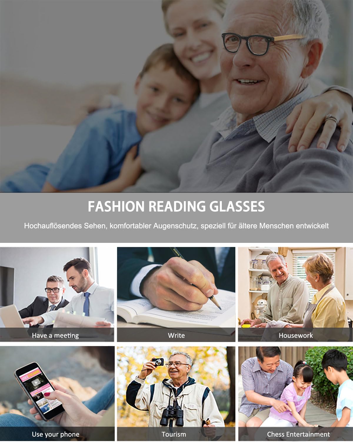 KOOSUFA Mode Lesebrille Damen Herren Bambusimitat Bügel Leicht Federscharnier Nerdbrille Lesehilfen Sehhilfe Anti Müdigkeit Brille mit Stärke 0.0 1.0 1.5 2.0 2.5 3.0 3.5 4.0