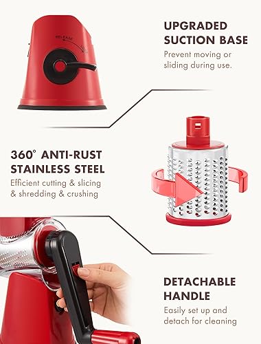 Miniatura 6 de GDL Rallador de queso rotativo, rallador de queso 5 en 1 mejorado con manivela, trituradora de queso multiusos con asa, cortador de verduras para