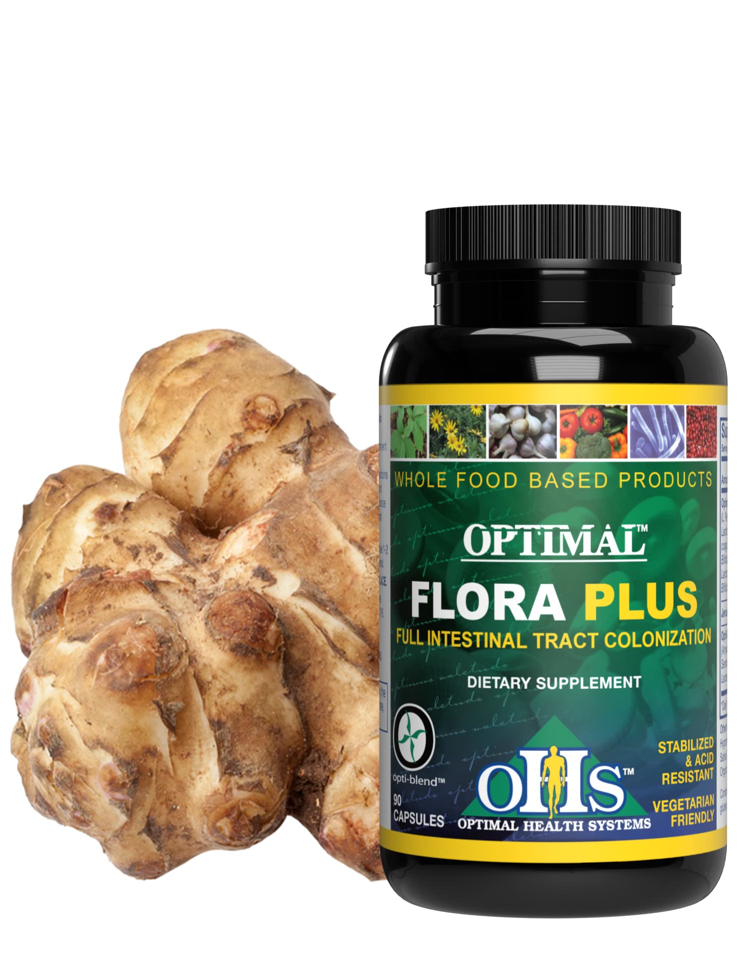 Optimal Health SystemsFlora Plus | Ultimate Intestinal & Digestion Health | 9 Patented Probiotics + Artichoke + Opti-Blend System | 90 Capsules