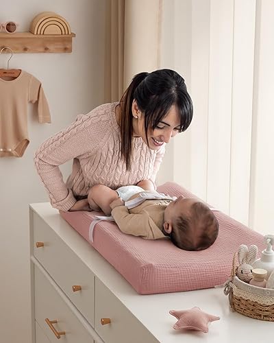 Miniatura 18 de Blissful Diary Fundas para cambiador de muselina para niñas y niños, algodón ultra suave y transpirable, 2 paquetes (Verde romano y hoja), fundas