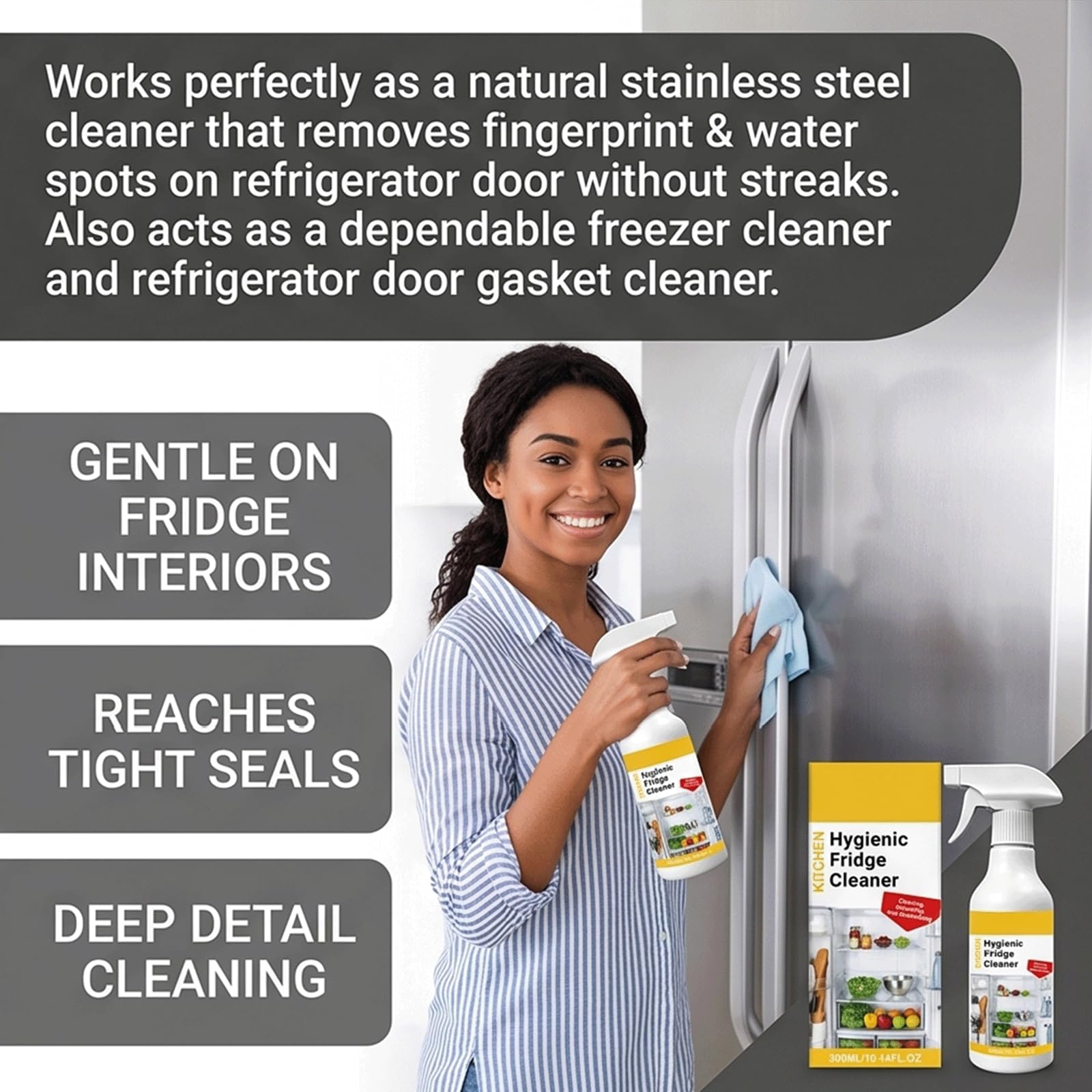 Limpiador de frigorífico en aerosol con aroma fresco de limón y limpiador de frigorífico en el interior,cocina con olor a frigorífico Nettoyant Brume,seguro para sellos y estantes de vidrio (5 piezas)