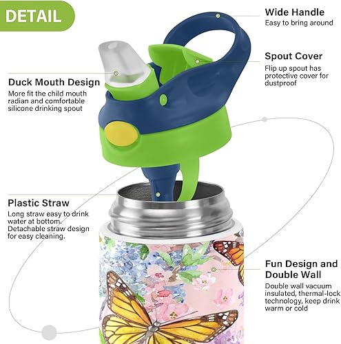 Miniatura 4 de Kigai Wartercolor - Botella de agua para niños con tapa de pajilla, sin BPA, de acero inoxidable de 12 onzas, aislada al vacío, a prueba de fugas,