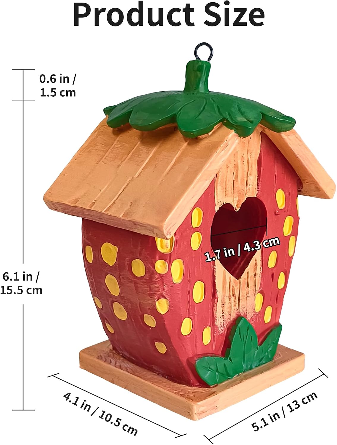 Resin Bird House Nesting Box for Garden Backyard Patio, Strawberry | Outside Hanging Decorative Birdhouse, Whimsical Fruit & Rustic Cabin Bird Shelter for Finch Wren Bluebird Chickadee