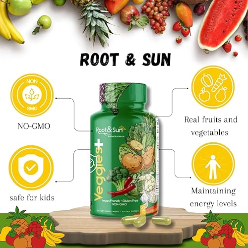 Miniatura 6 de Suplemento de frutas y verduras de raíz y sol, lleno de superalimentos integrales naturales, vegano, sin OMG, 100% libre de soja, 90 unidades