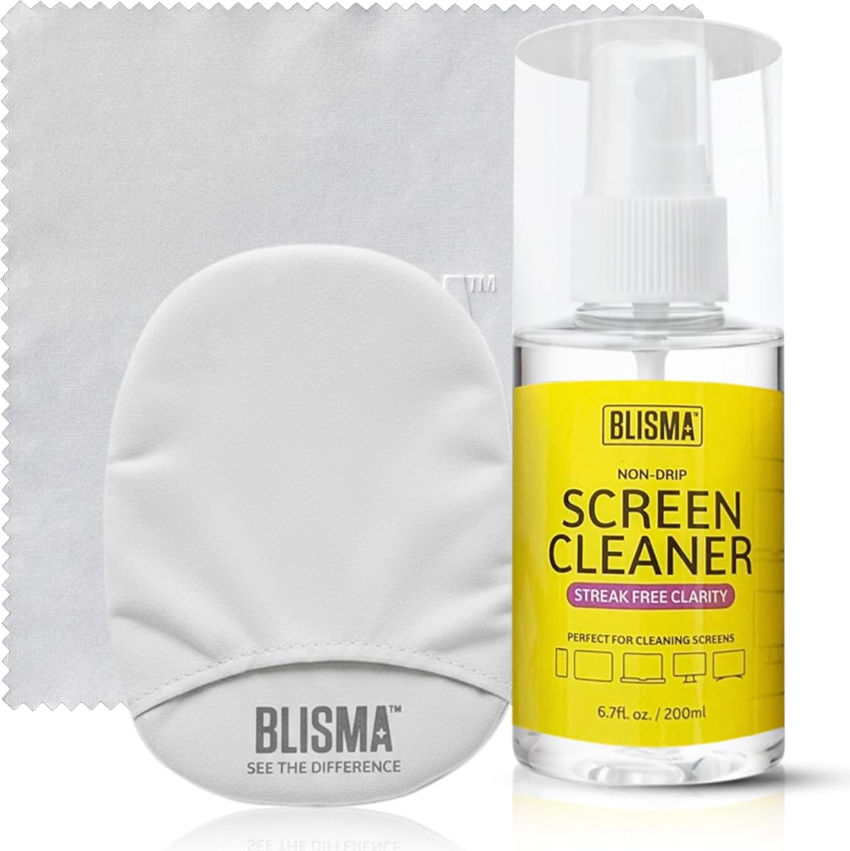 Non-Drip Screen Cleaner | 1 x 6.7 Fl Oz + 1 x Microfiber Cloth + 1 x Cleaning Glove | See Crystal Clear | Glasses, Sunglasses & Optical Lenses | Pack of 1