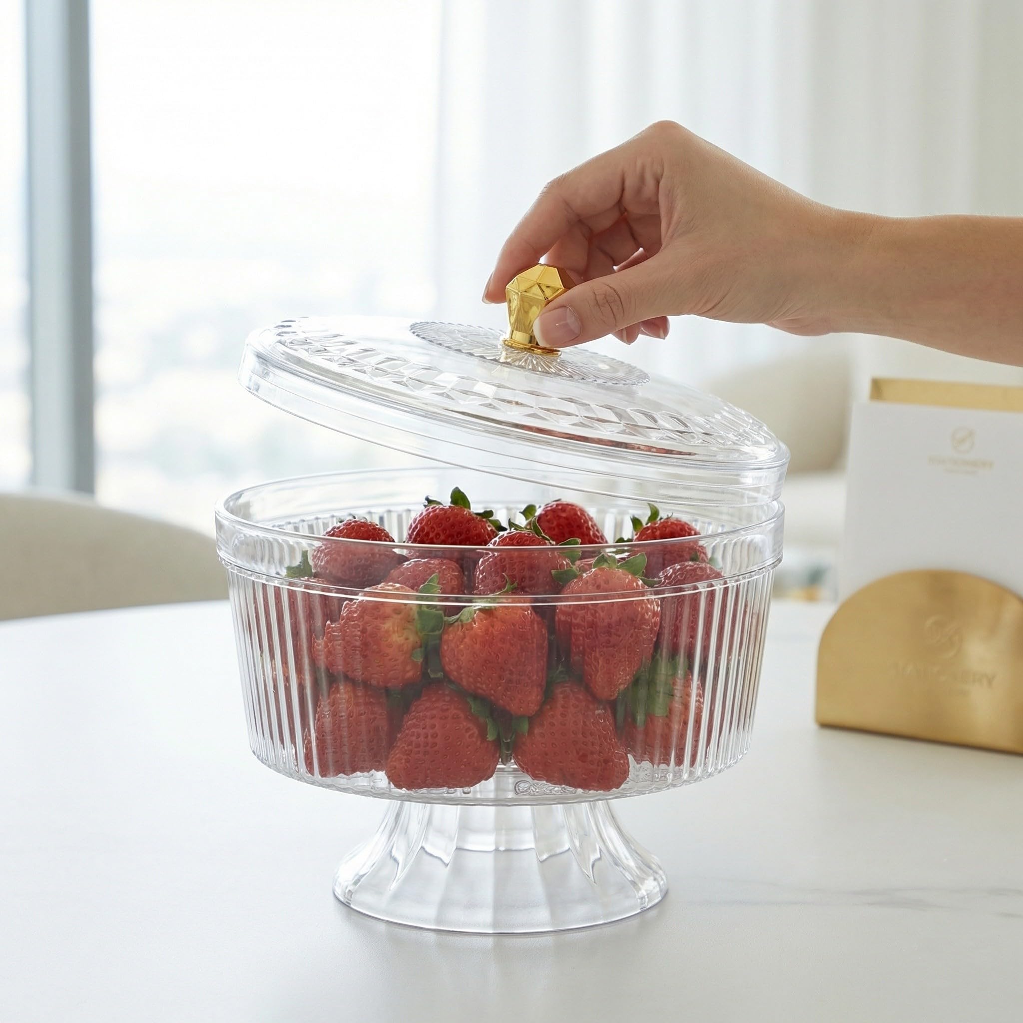 POPETPOP Bol para Postres con Tapa de Plástico Transparente, Base Alta