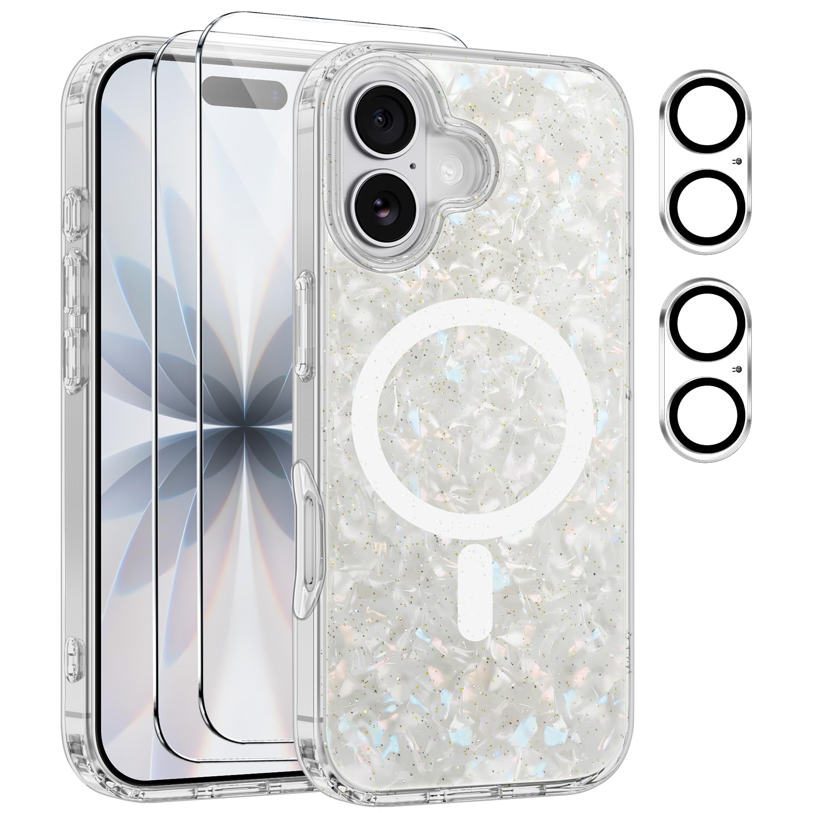 Czyoa Magnetic Cover per iPhone 17 Compatibile con 2 vetri temperati e 2 vetri per Fotocamera, Trasparente Slim Back PC+TPU Bumper Shockproof - Conchiglia Colorata - D7