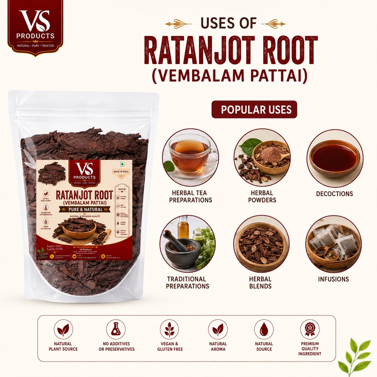 Ratanjot Root, 25g, Vembalam Pattai, Laljadi, Alkanet Root, Alkana Tinctoria, Help Reduce Inflammation (Pack of 1 X 25g) — Amazon image 4