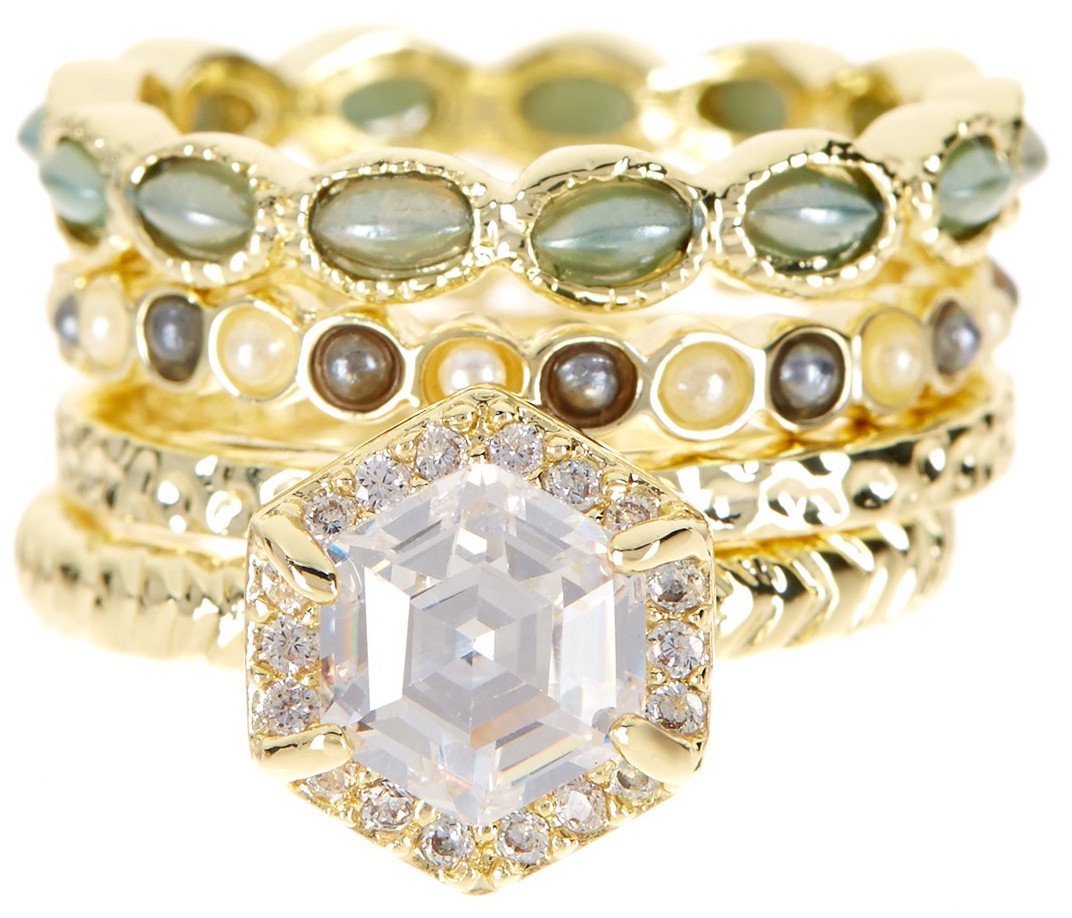 18k Gold Clad CZ Wholesale Gemstone Jewellery Stackable Ring Set