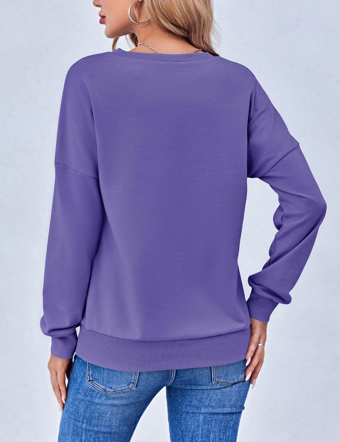 Women's Long Sleeve Sweatshirts No Hood Casual V Neck Lightweight Trendy Fall Spring Basic Pullover Tops - Image 4