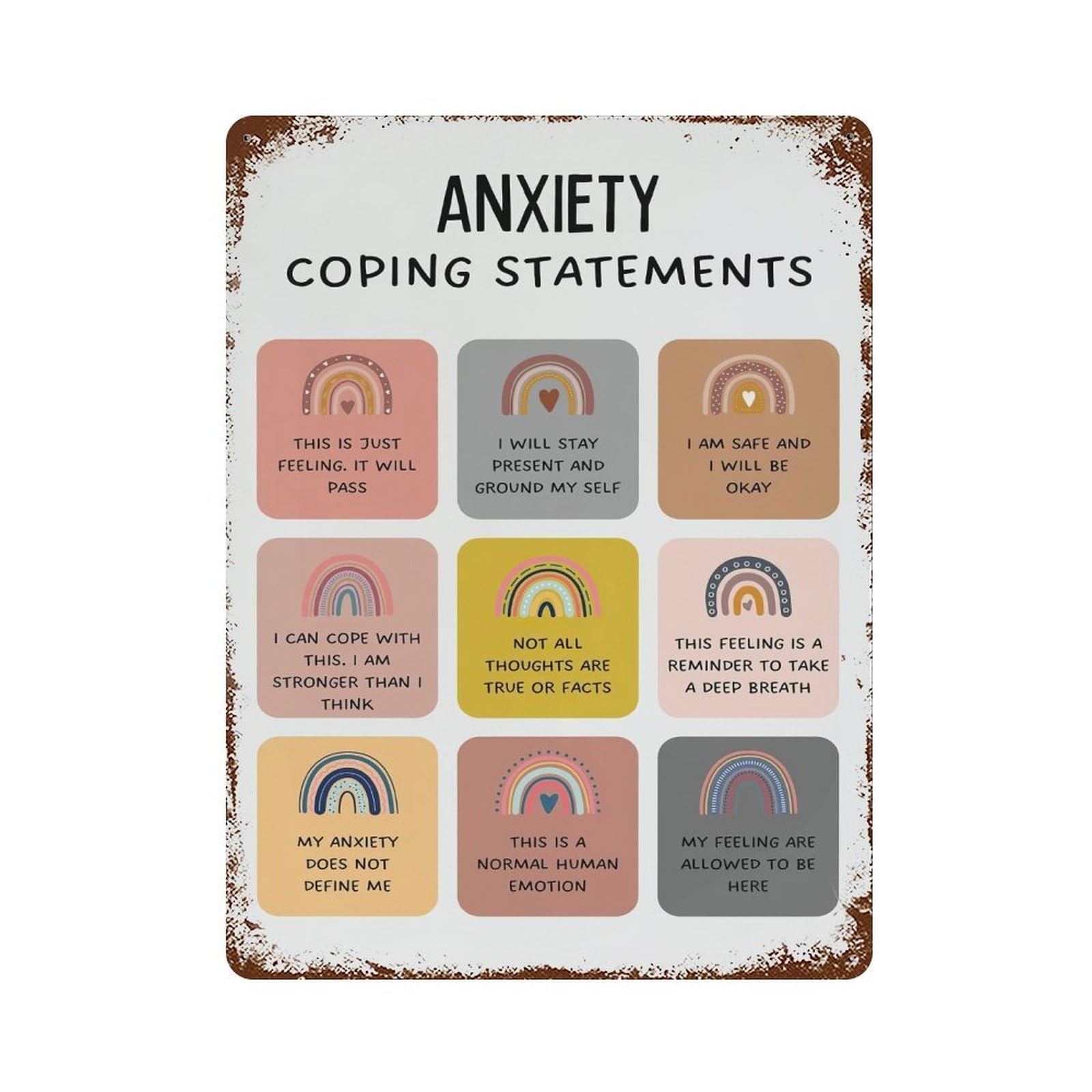 xiaoxiaoshen Anxiety Coping Statement Mental Healthy Wall Decor Art Metal Tin Poster Modern Home Decor Art Home Bar Shop Decorations Vintage Sign 40x30cm