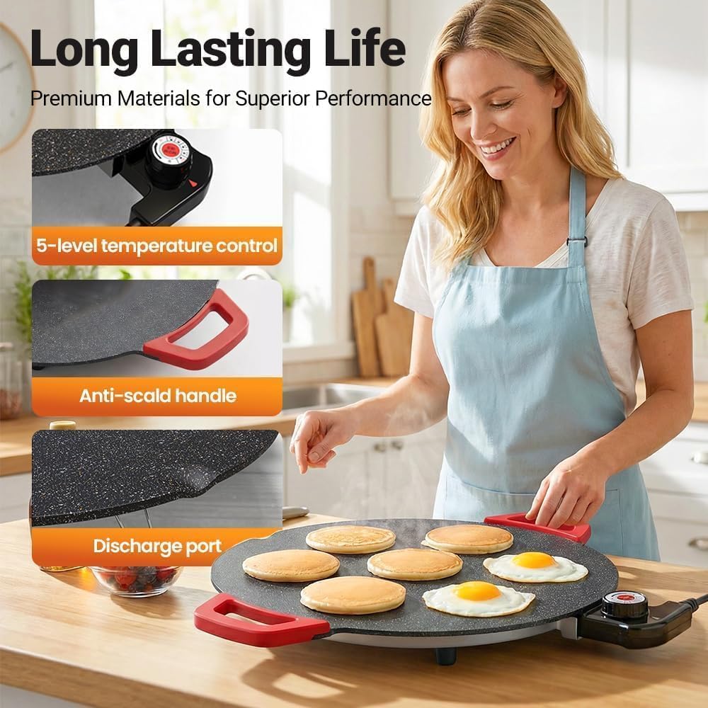 Indoor Grill Electric Smokeless Set – 14-Inch and 16-Inch Sizes are Available Nonstick Electric Griddle for Indoor Use, Compact & Versatile Cooking for Steaks, Pancakes & BBQ (14.17in)