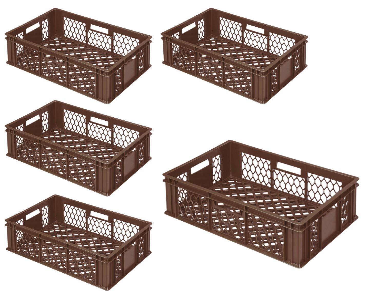 5 cestini impilabili per panetteria, 600 x 400 x 170 mm, marrone