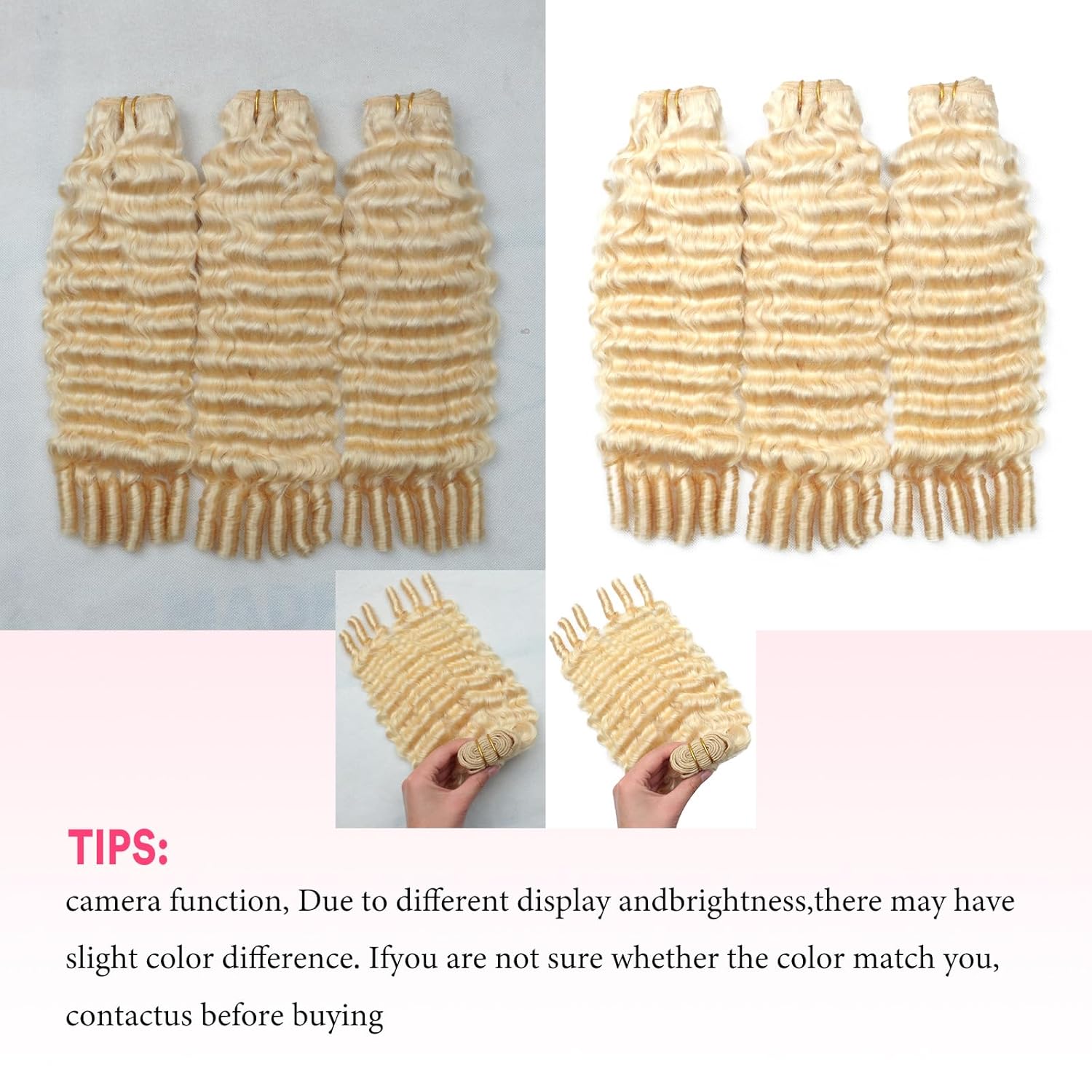 613 Blonde Burmese Curly Bundles Human Hair 3C/4A Deep Wave with Spiral Ends 20 Inch 1 Bundle 100% Unprocessed Human Hair Extensions Double Weft for Quick Weave About 95g/Bundle