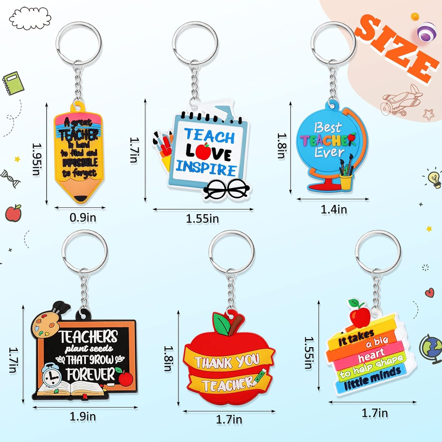 Henoyso 36/60/ 72 Pcs Teacher Keychains Bulk Teachers Appreciation Gifts in Bulk For Women Men Thank You Keyring Gifts