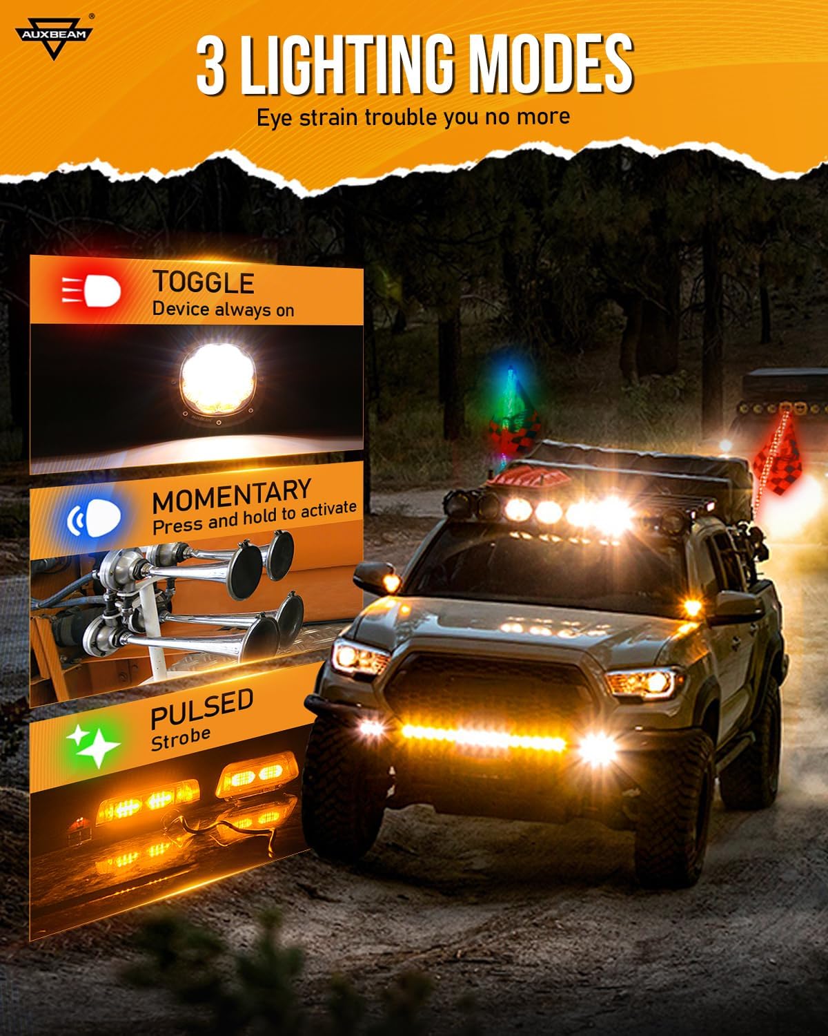 Auxbeam 8 Gang Switch Panel RA80 XL RGB Momentary Pulsed Toggle Switch Panel, Dimmable Backlight Multifunction Switch Panel with Memory Function for 12-24V Truck Offroad Car Marine, 3 Years Warranty