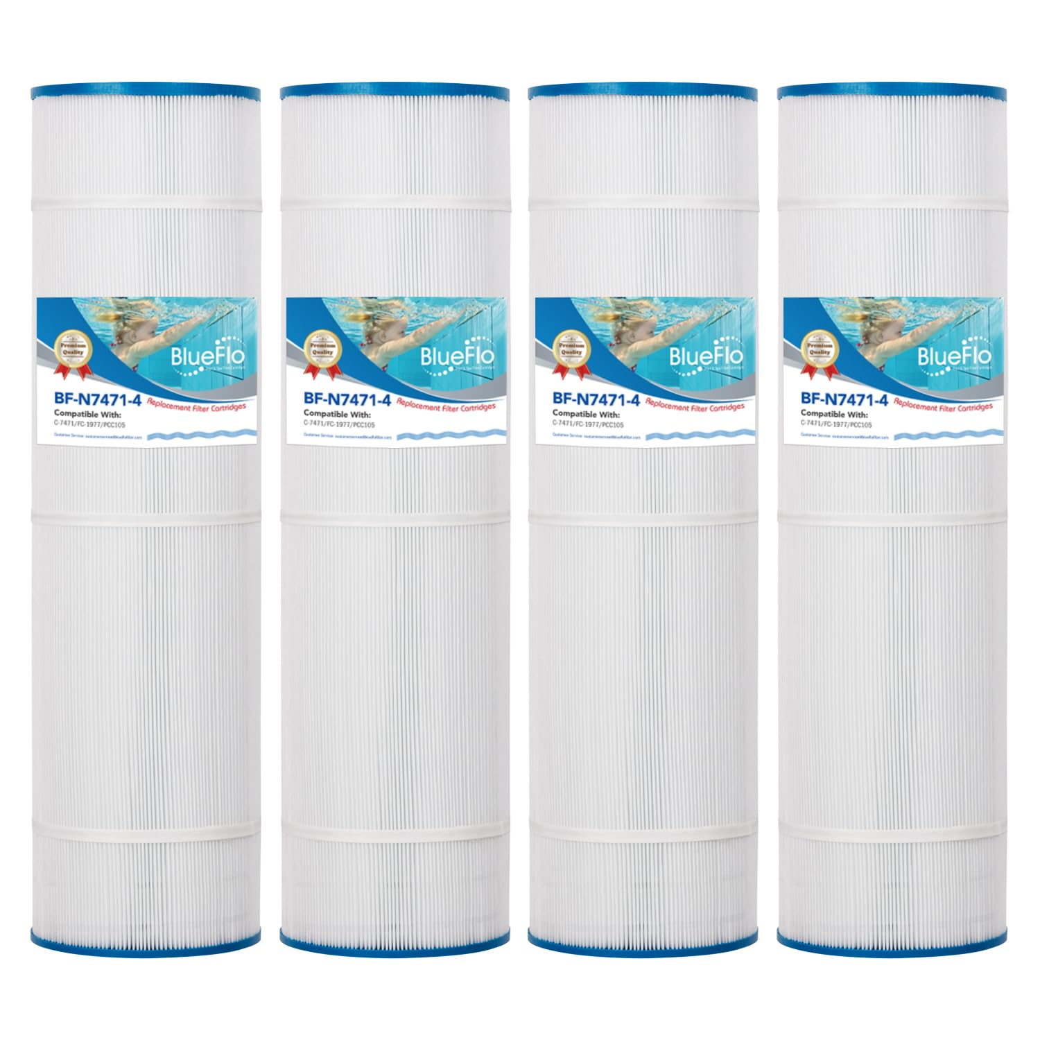 BLUEFLO PCC105 Pool Filter Cartridge Replacement for Unicel C-7471, PCC105-PAK4, Pentair CCP420, Filbur FC-1977, Pentair Clean and Clear Plus 420, R173576, 817-0106, 26-1/16” x 7, 4 Pack