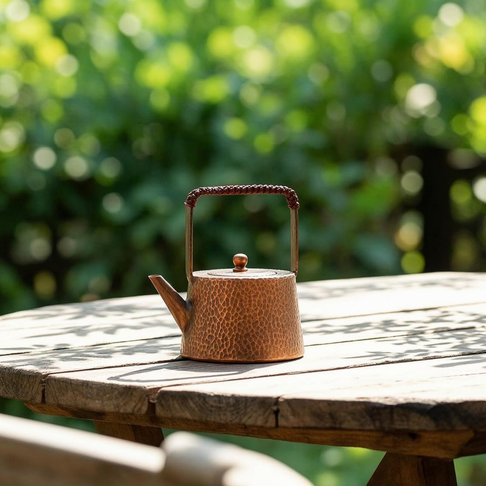 Tetera de Cobre Puro Martillado Tetera Hervidor Jarra con Corto Mango Arqueado Tapa Ajustada Vertido Controlado Adecuada para del Té Mesa Cocina Regalo, 800 Ml, Aspecto Envejecido