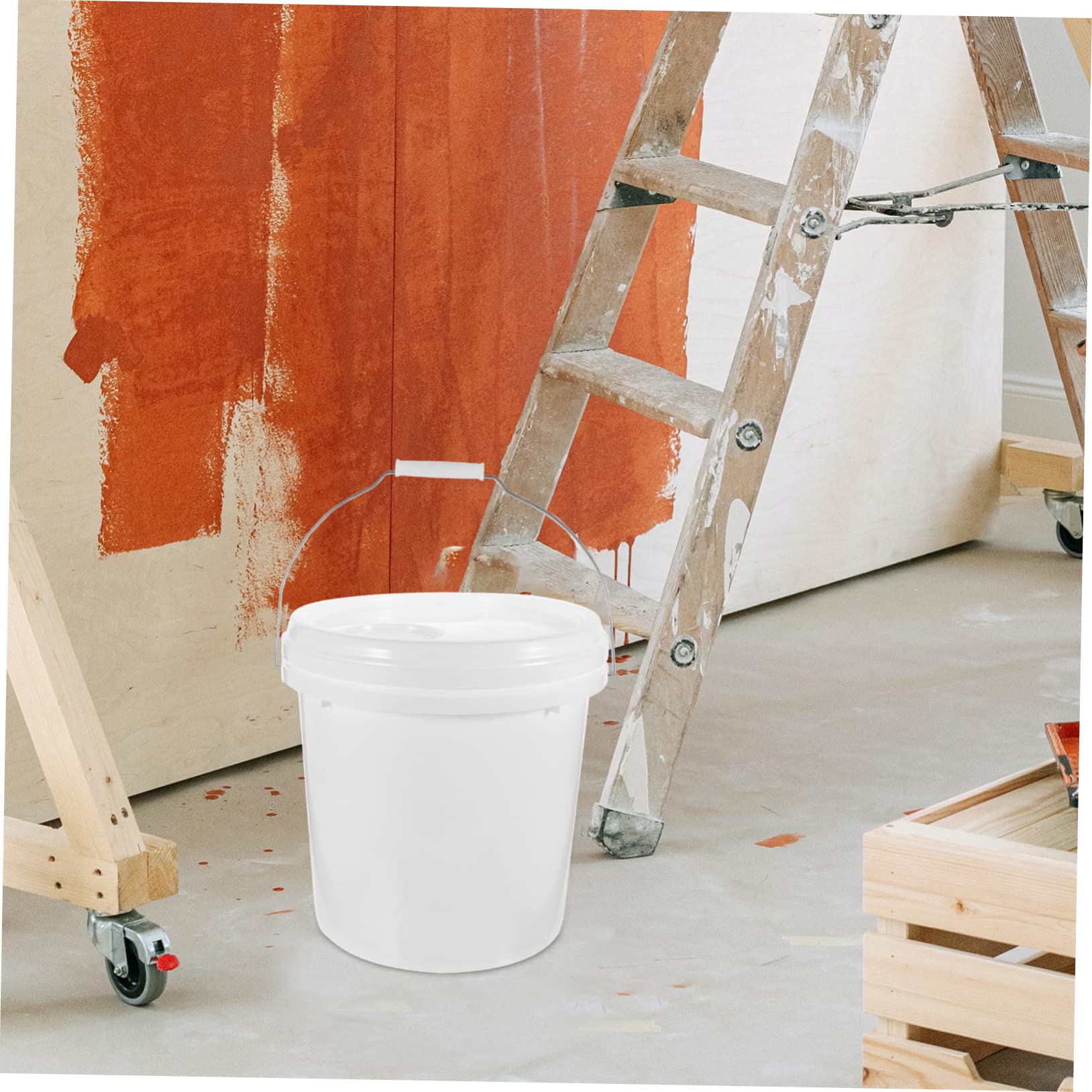 Gadpiparty Secchio per Verniciare da 10l in Hdpe Bianco con Coperchio, Contenitore Leggero per Vernice e Pigmenti