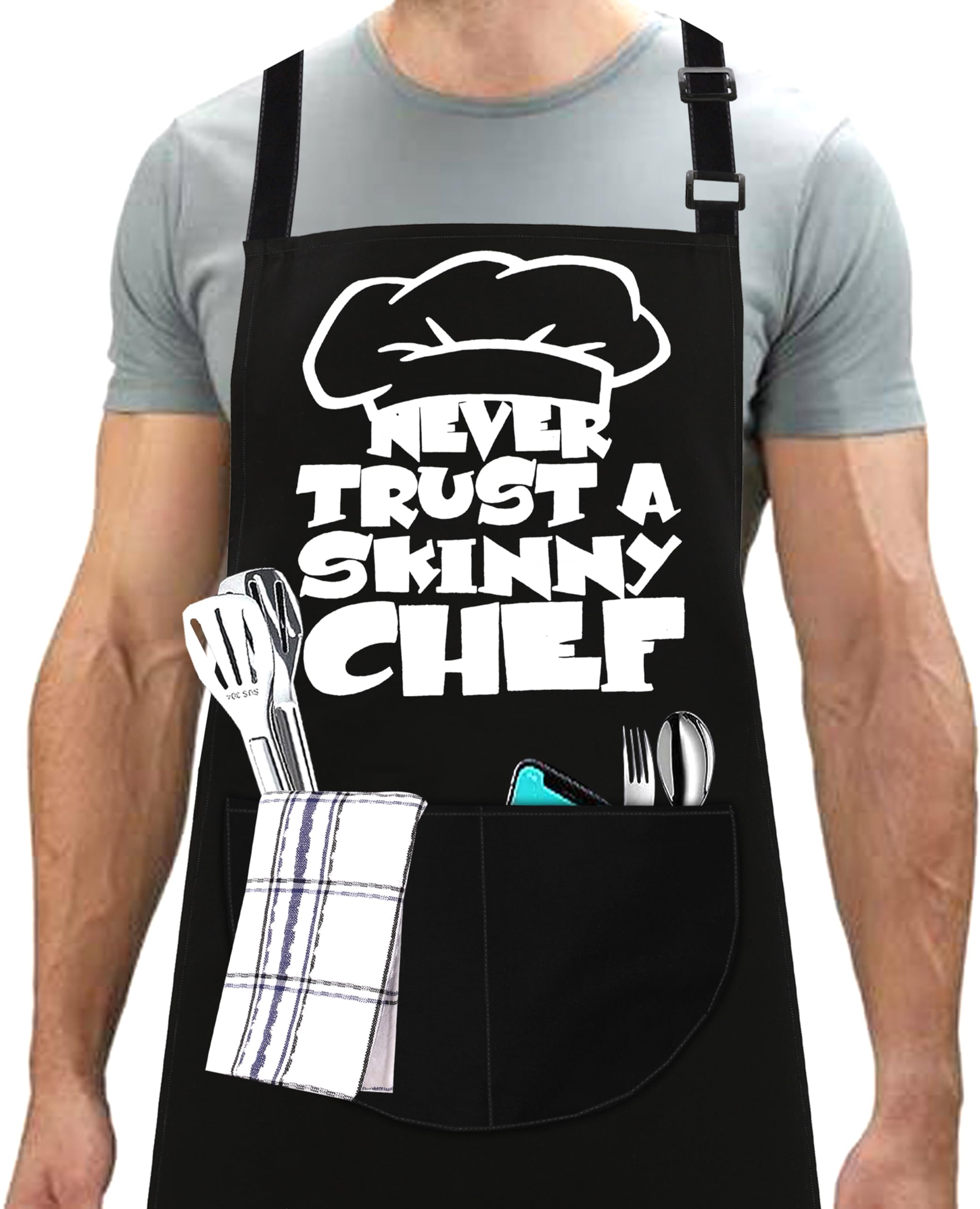Linen Closet Unisex Black-10 Linen Closet® Funny Bbq Aprons For Men Chef Kitchen Aprons Christmas Grilling Cooking Gifts For Men Grandad Father Dad Wife Husband 2 Pockets- Skinny Chef Apron