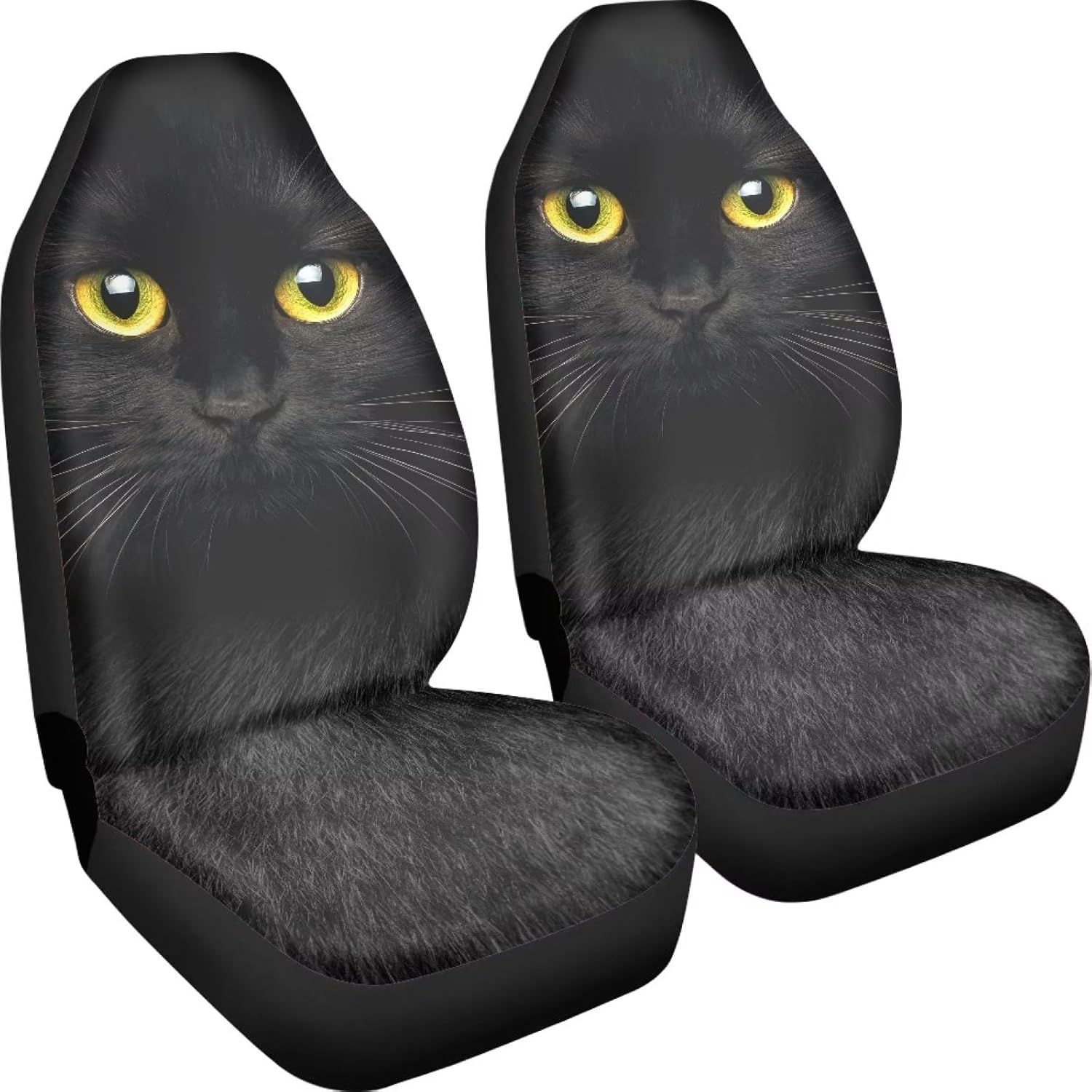 Talayituse Black Cat Print Automobile Front Seat Cover, Automotive Seat Cover Accessories, Breathable Front Car Seat Cover, Set of 2