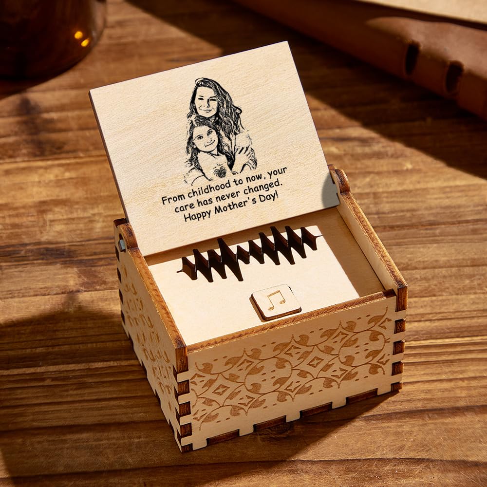 Soview Custom Photo Name Music Box with Personalized Gift with Record Song, Wooden Electronic Music Gift for Mom, Mothers Day