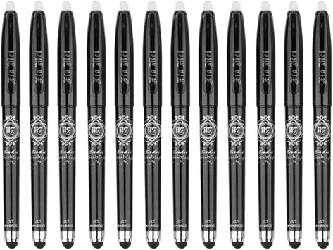 Erasable & Refillable Gel Ink Pens, 0.5mm Rainbow Gel Pens Liquid Ink Quick-drying Rolling Ball Pens with Eraser - 12 Pack