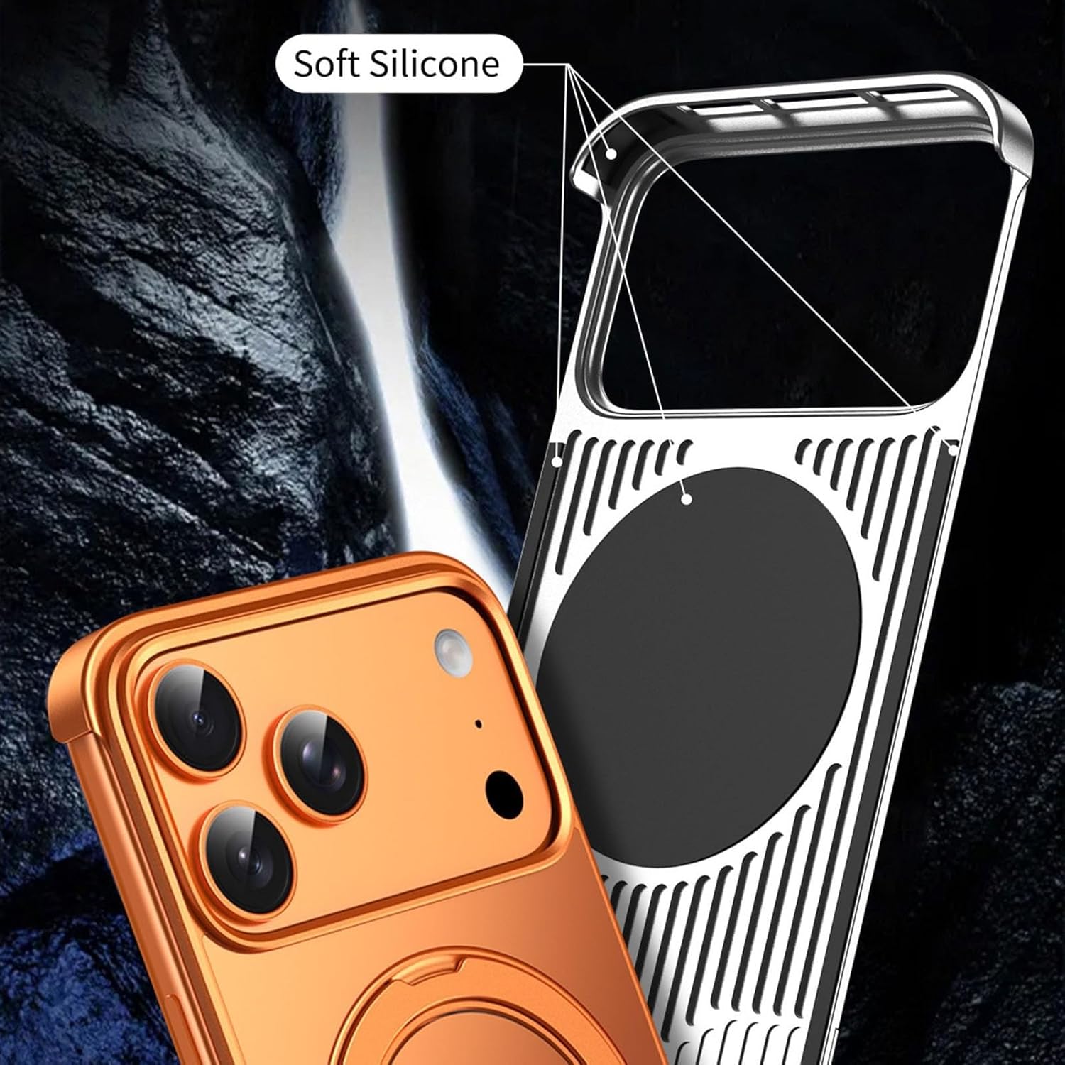 Magnetic Metal Case for iPhone 17/17 Air/17 Pro/17 Pro Max, Aviation Aluminum Frameless Design, Rotating Ring Stand & Ultra Thin Protective Cover(Silver,17 Air)