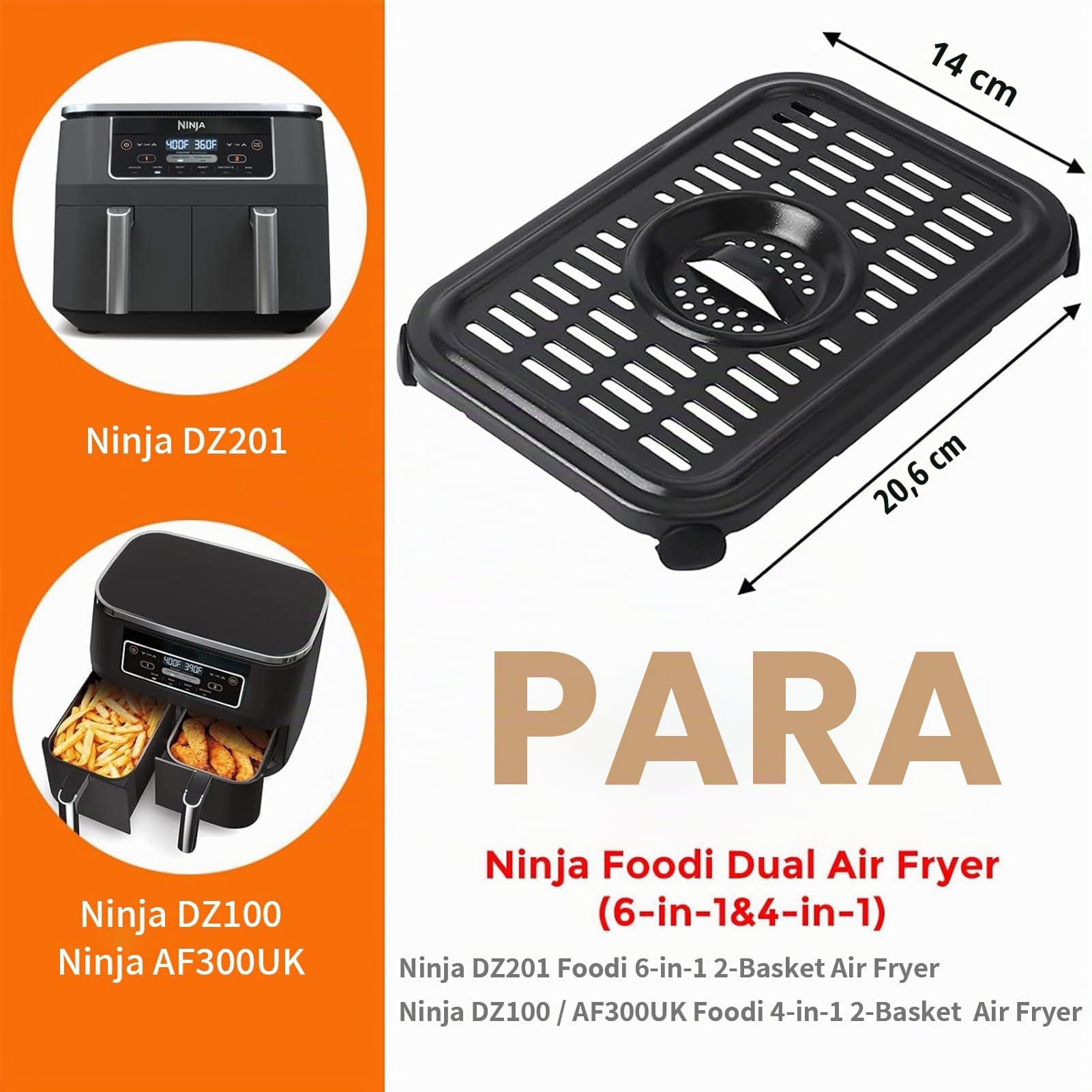 Bandeja de freidora de aire para freidora de aire ninja, 2 paquetes de accesorios de bandeja de freidora de aire reemplazable, adecuado para freidora de aire Ninja Foodi AF300EU 6 in 1 7.6L