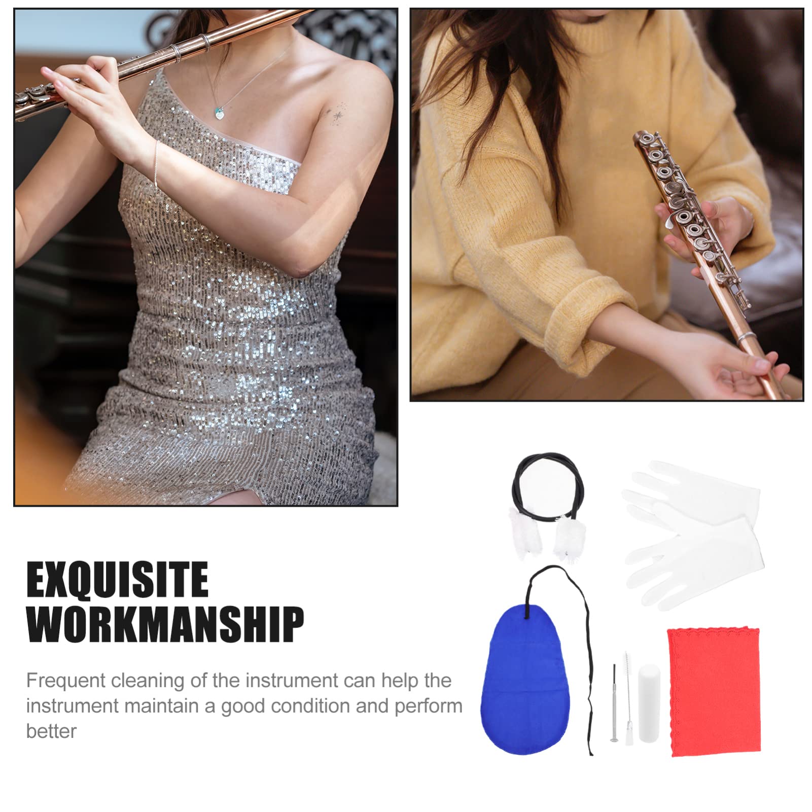 FAVOMOTO Professional Flute Clarinet Cleaning Tools 7pc Musical Instrument Cleaning Kit Saxophone Brush Set