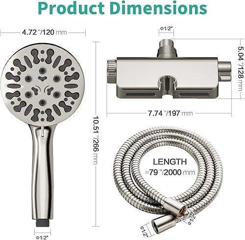 Miniatura 5 de Cabezal de ducha filtrado con combo de mano, cabezal de ducha con filtro de agua dura con 9 modos de ducha, cabezales de ducha dobles de alta Níquel