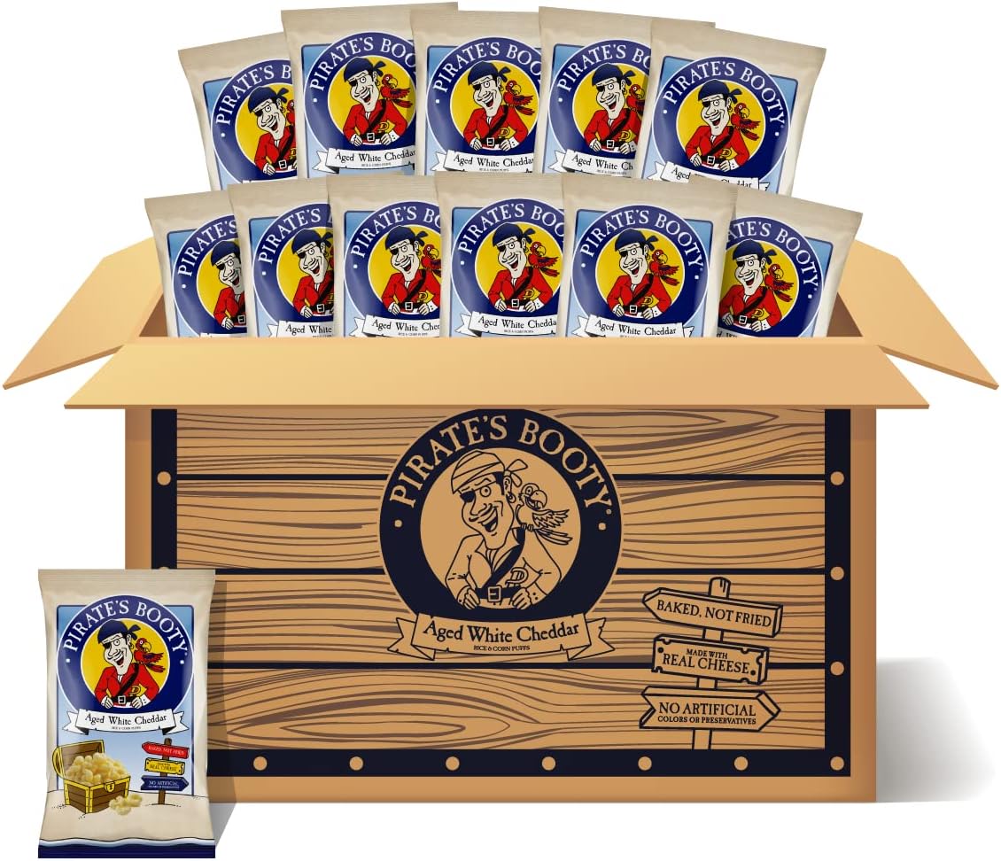 Pirate's Booty Snack Puffs, Aged White Cheddar, 1 Ounce, Pack of 12